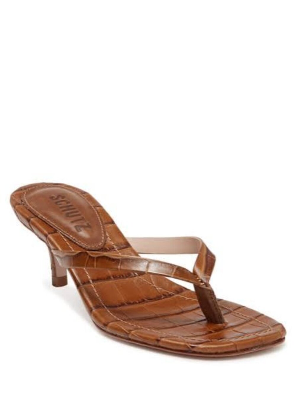 Schutz Ivone Kitten Heel Sandals in Brown Croc